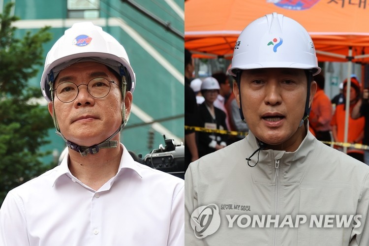 서소문 붕괴 사고 찾은 정원오·오세훈 서울시장 후보